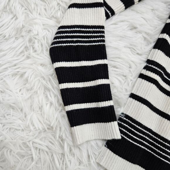 Hollow Out Striped Knit Mock Neck Floral Embroidered Wool Blend Sweater Size S - Picture 5 of 9